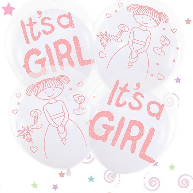 Set 4 baloane duble 25-30 cm “It’s a Girl”