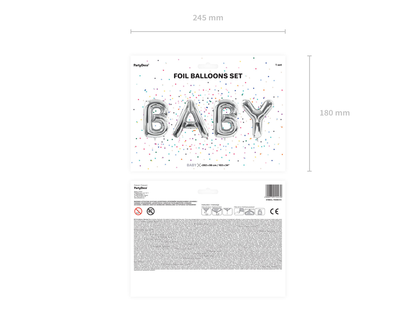 Balon de folie arginitu "Baby" 262 x 86 cm