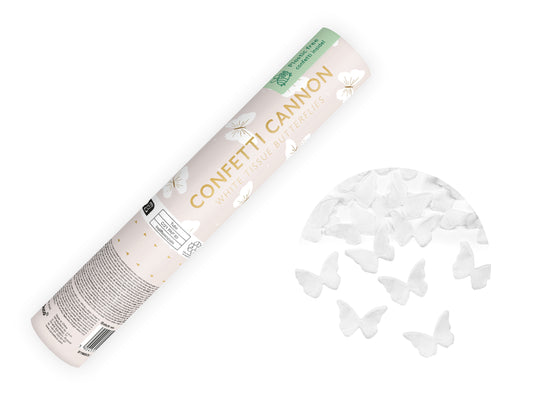 Tun confetti, fluturi albi, 20cm