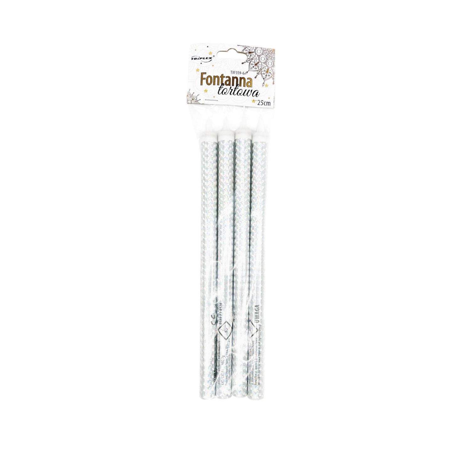 Set 4 artificii pentru tort argintii, 25 cm 90 sec