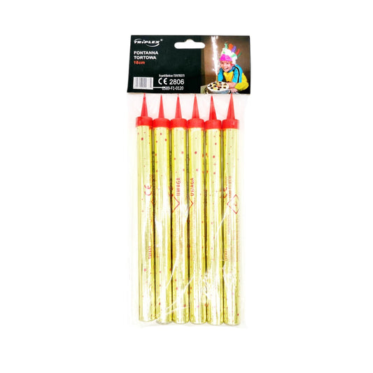 Set 6 artificii pentru tort aurii, 18 cm
